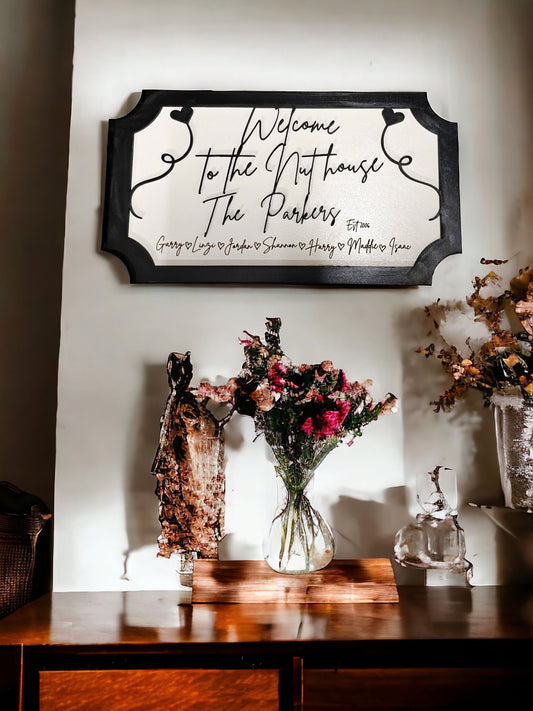 Personalised welcome sign, welcome to the nut House, family plaques, personalised signs, railway sign, family wall decor