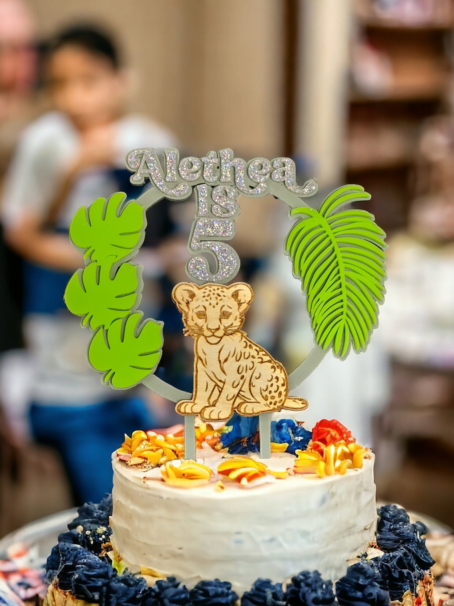 Personalised safari cake topper, acrylic Personalised cake topper, cheetah cake topper, birthday, keepsake
