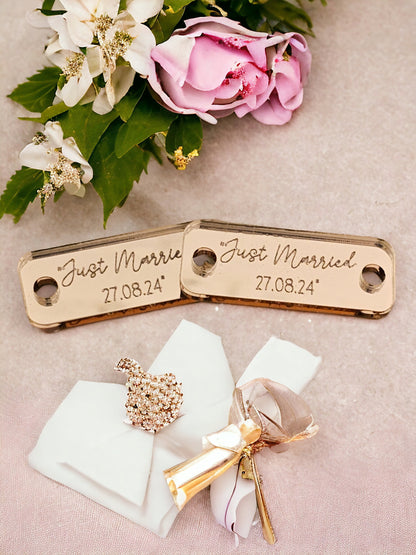 Personalised trainer tags, wedding shoes, Personalised wedding shoes, Bride, Groom, Mr and Mr, Mrs and Mrs, pair of tags