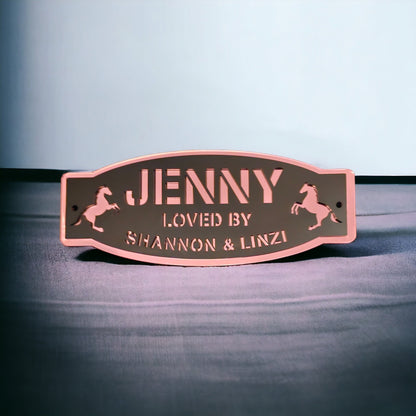 Horse stable name plaque, pony stable name plaque, personalised door plaques, mirror, matt, modern stable door plaques, loved by