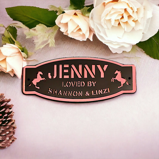 Horse stable name plaque, pony stable name plaque, personalised door plaques, mirror, matt, modern stable door plaques, loved by