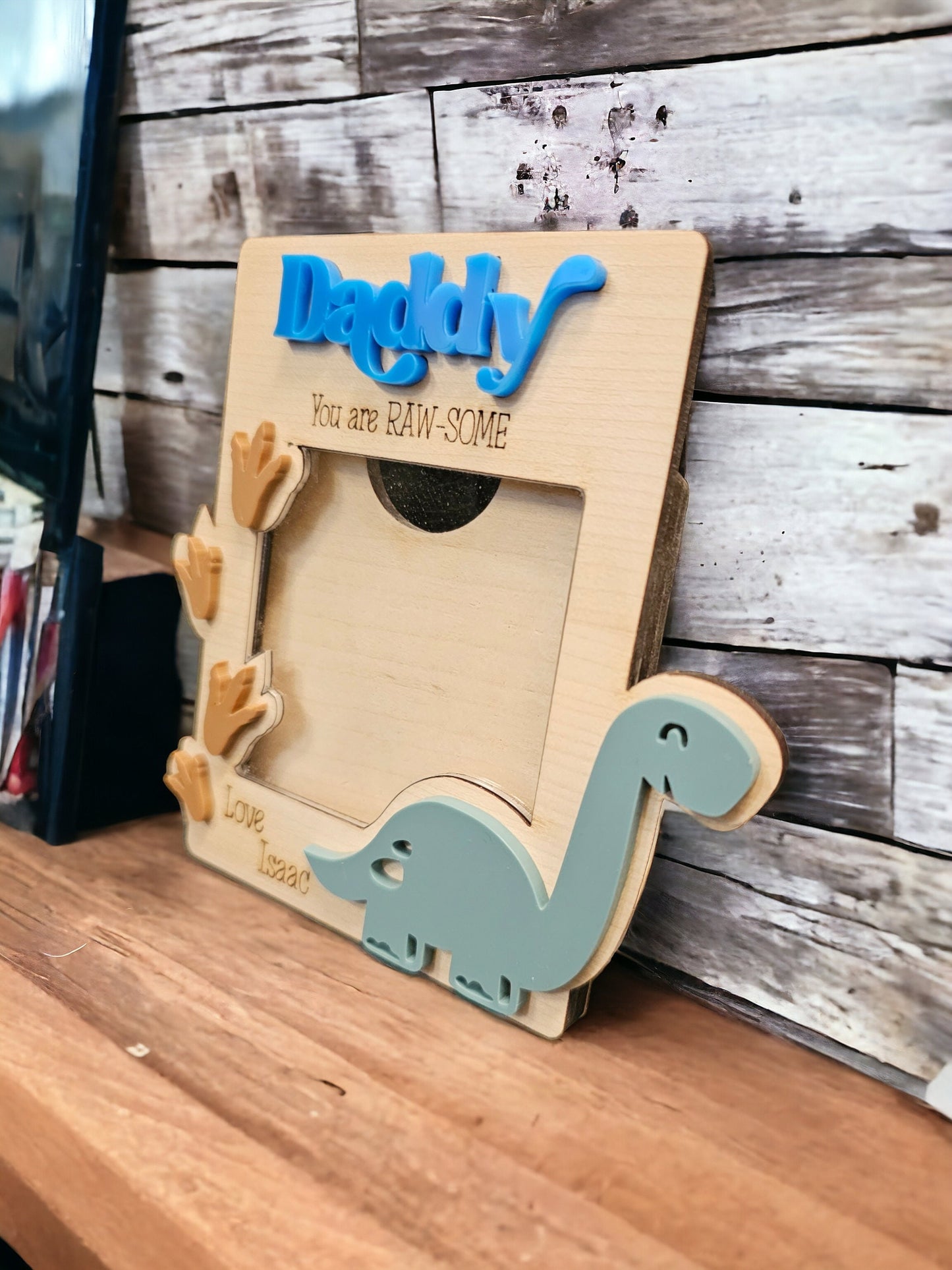 Daddy/dad magnetic photo frame,  personalised magnetic frame, dinosaur theme, father's day gift, gift for grandad