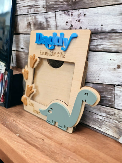 Daddy/dad magnetic photo frame,  personalised magnetic frame, dinosaur theme, father's day gift, gift for grandad