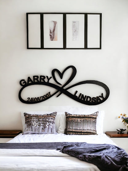 Personalised infinity heart, couples name and date, eternal love symbol, wedding gift, anniversary gift, couples gift, wooden gift, 2 sizes
