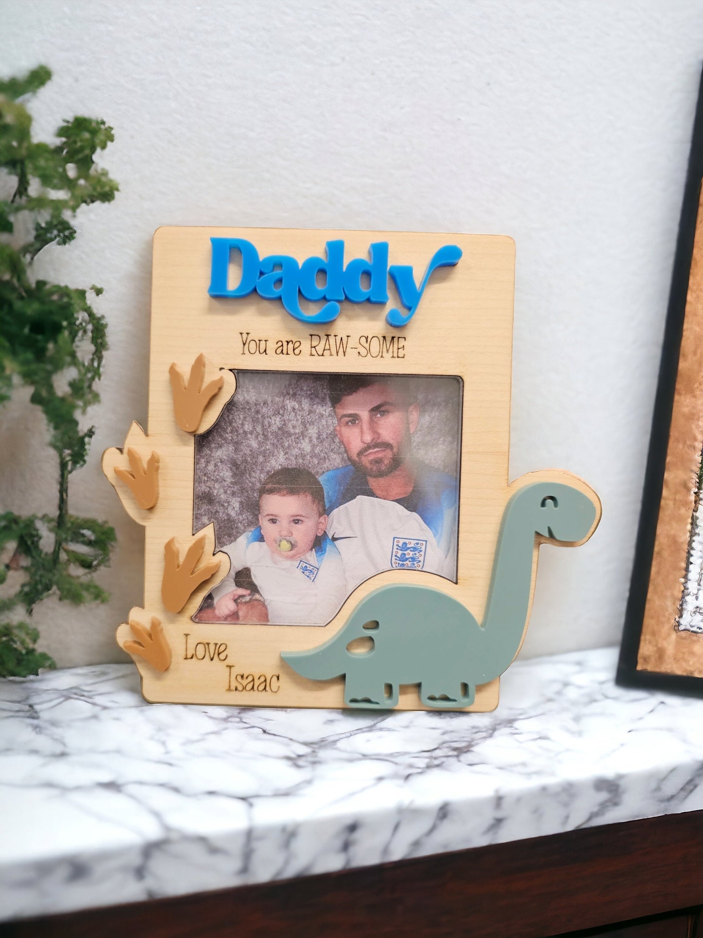 Daddy/dad magnetic photo frame,  personalised magnetic frame, dinosaur theme, father's day gift, gift for grandad