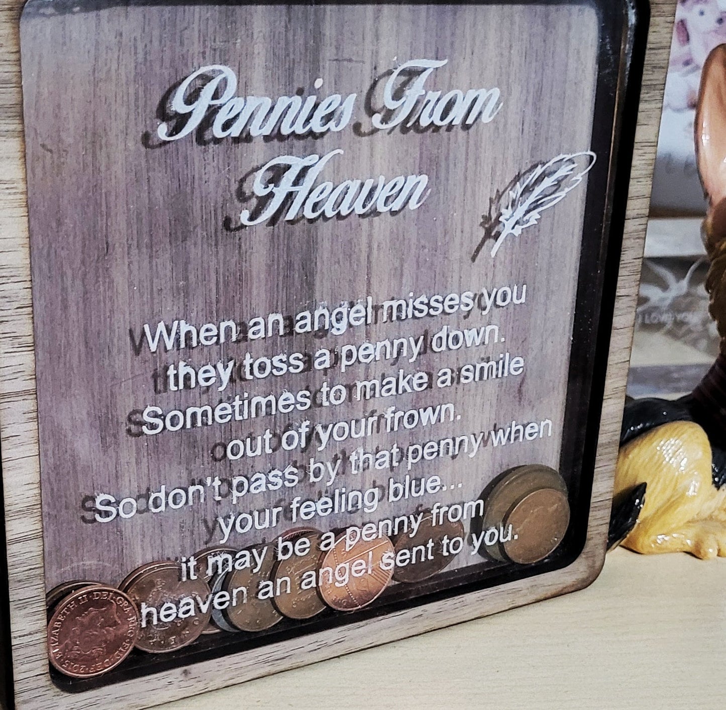 pennies from heaven, penny bank, wooden money box, memorial gift, remembrance,