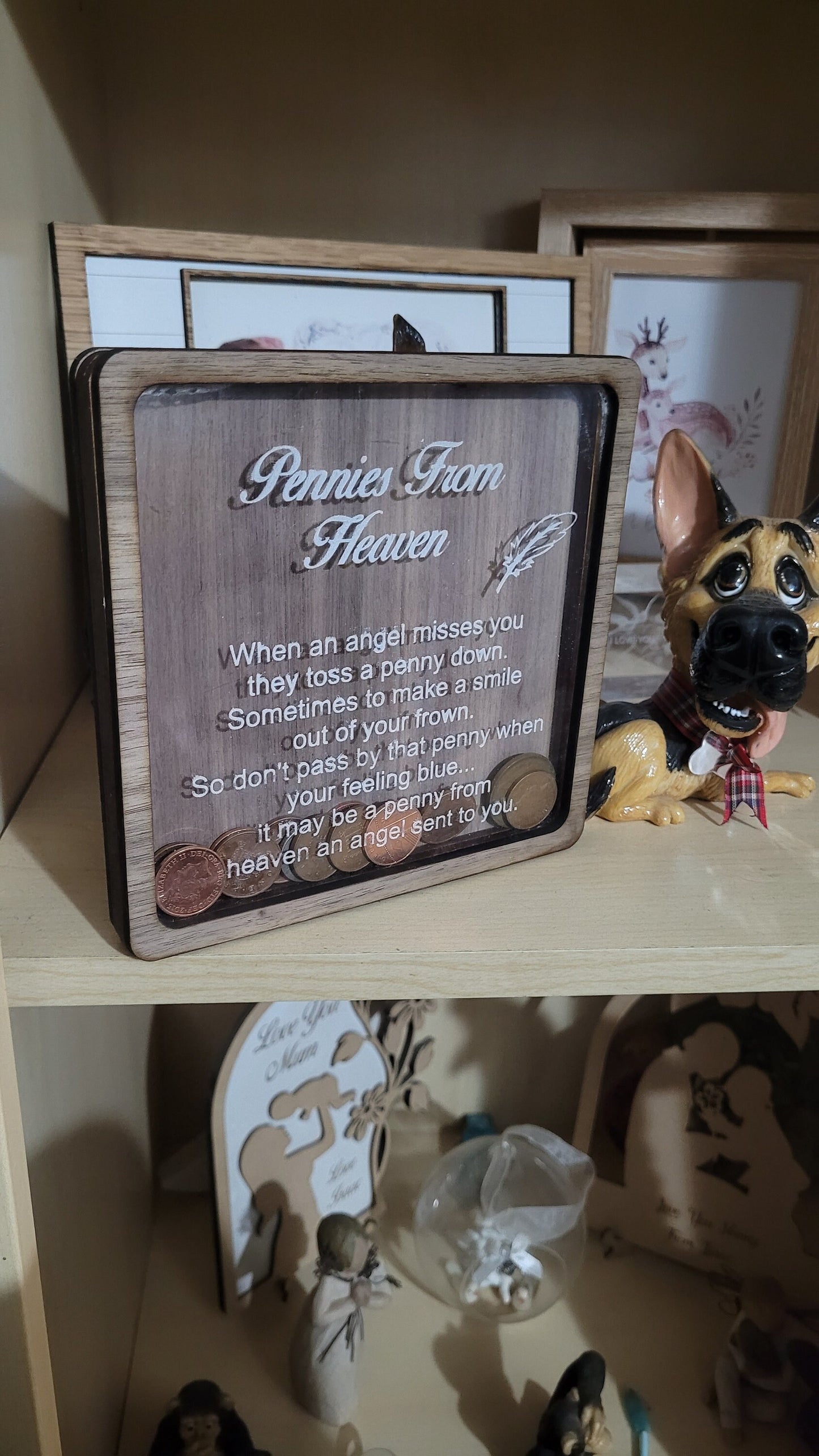 pennies from heaven, penny bank, wooden money box, memorial gift, remembrance,