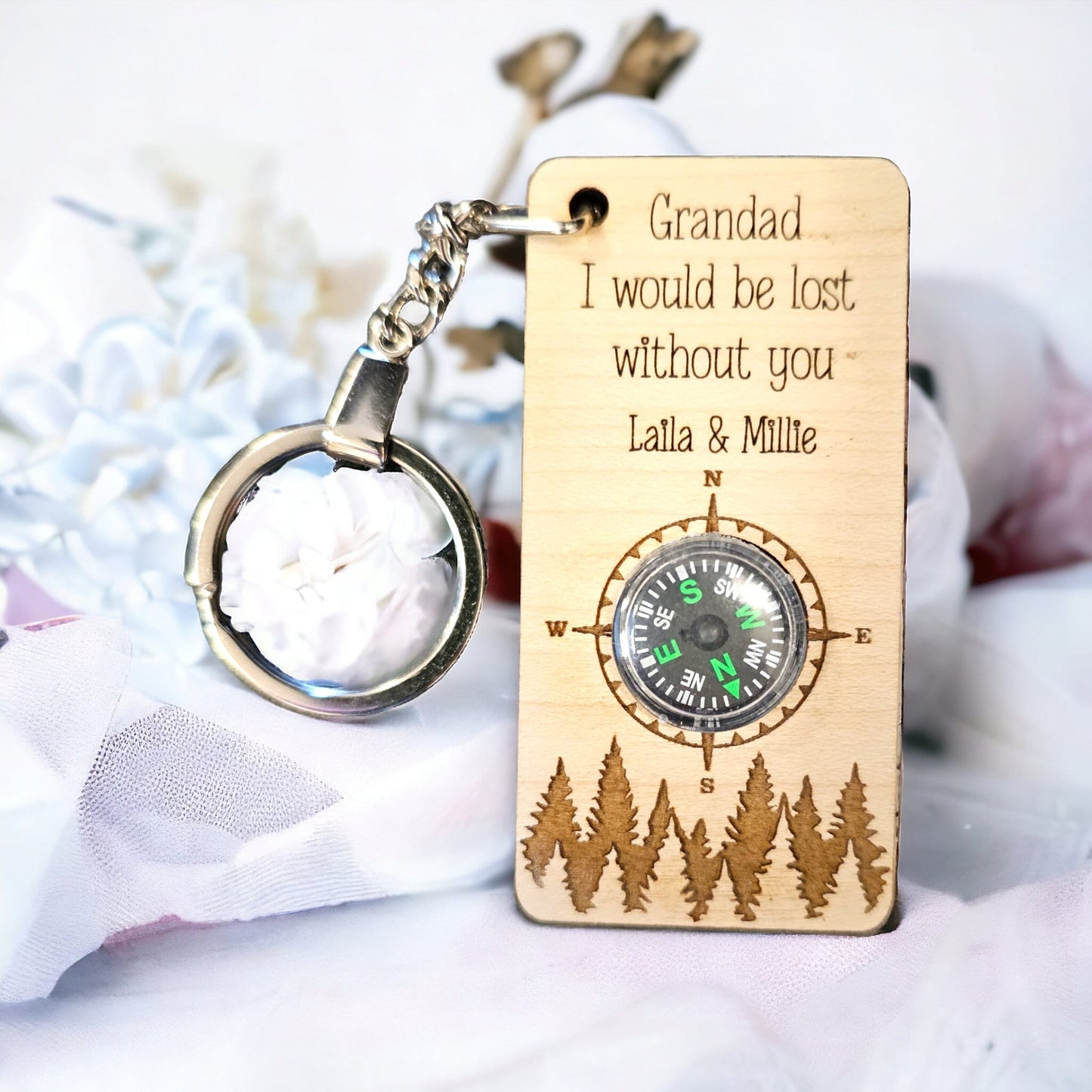 personalised keyring,I would lost without you, compass keyring, father's day gift, gift for him, rustic keyring,  5 year anniversary gift