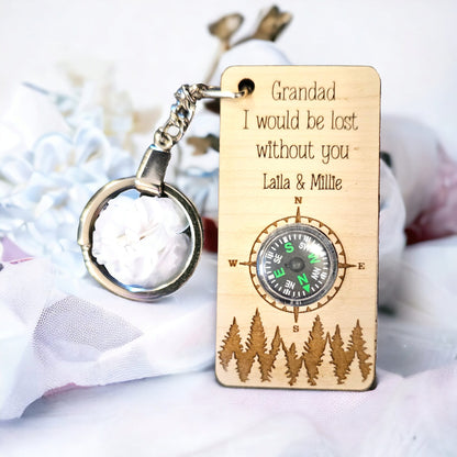 personalised keyring,I would lost without you, compass keyring, father's day gift, gift for him, rustic keyring,  5 year anniversary gift