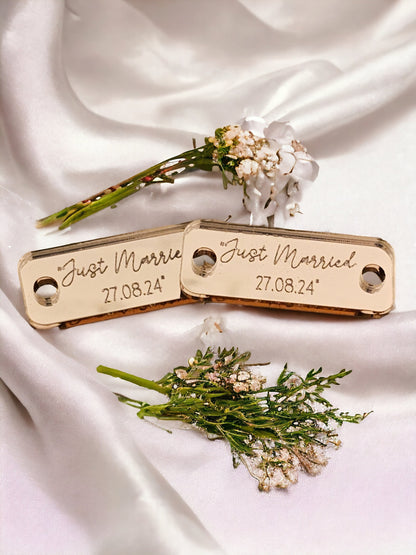 Personalised trainer tags, wedding shoes, Personalised wedding shoes, Bride, Groom, Mr and Mr, Mrs and Mrs, pair of tags