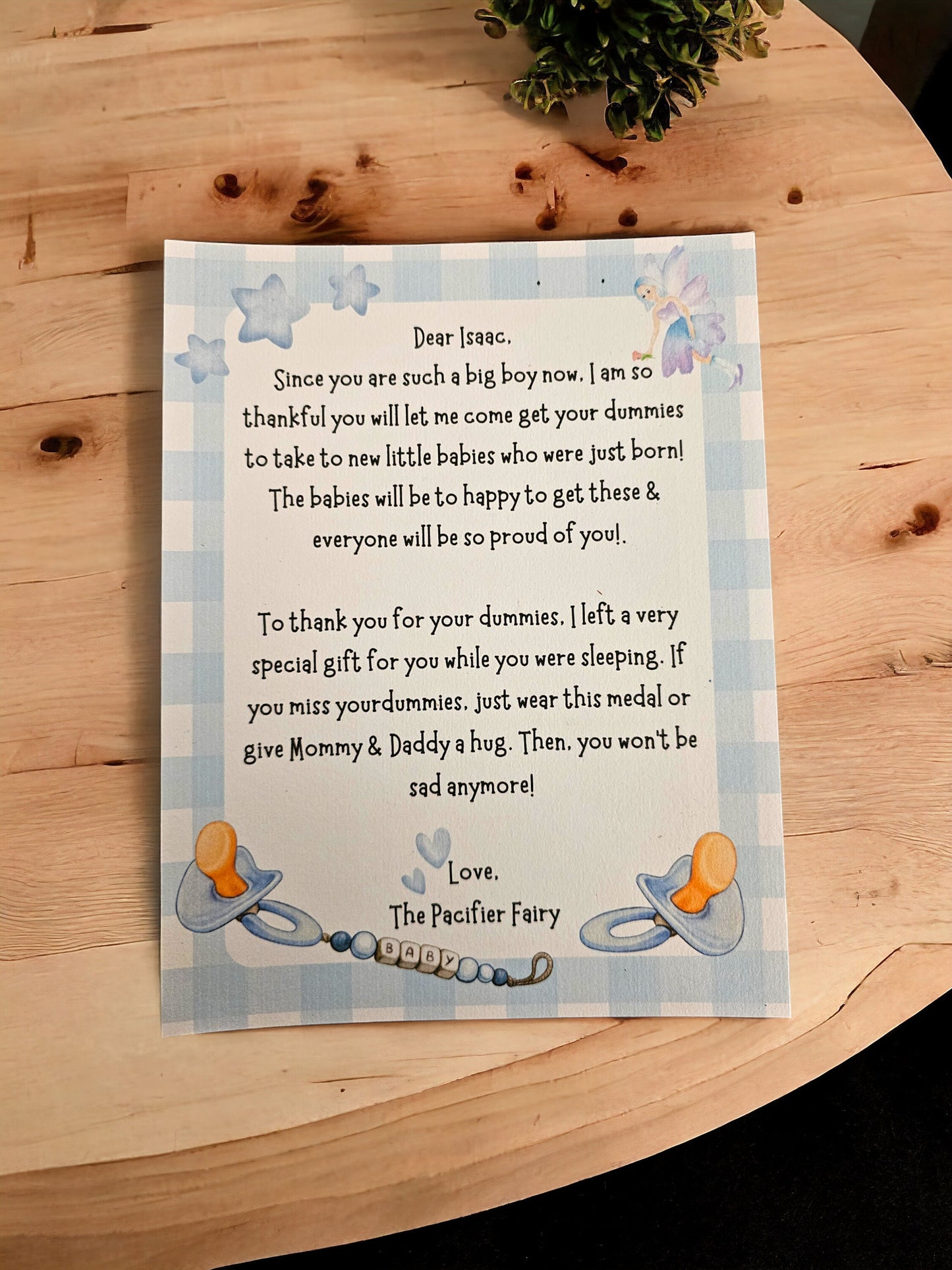 Personalised dummy fairy dummy hanger, medal and certificate, keepsake gift, pacifier fairy gift