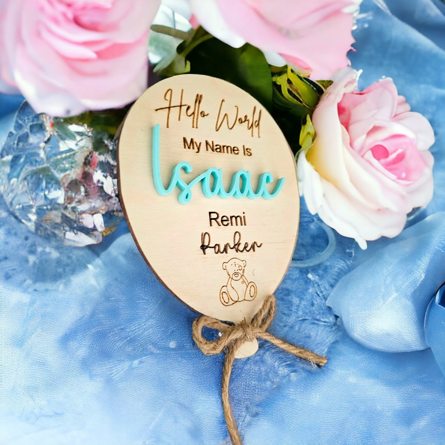 personalised balloon wooden baby announcement, Teddy bear, new baby gift, baby shower, wooden baby announcement, baby name sign, baby gift