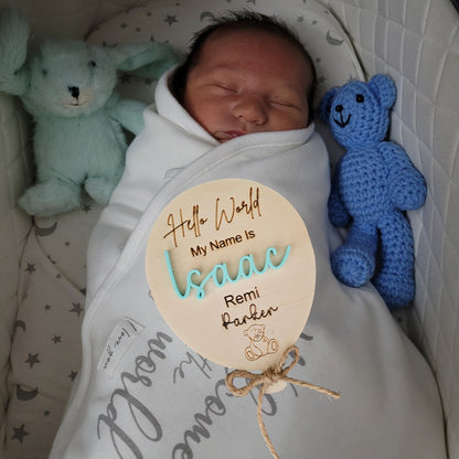 personalised balloon wooden baby announcement, Teddy bear, new baby gift, baby shower, wooden baby announcement, baby name sign, baby gift