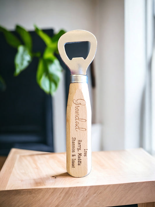 Personalised wooden bottle opener, gift for him, father's day gift
