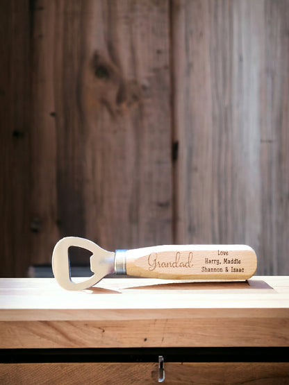 Personalised wooden bottle opener, gift for him, father's day gift