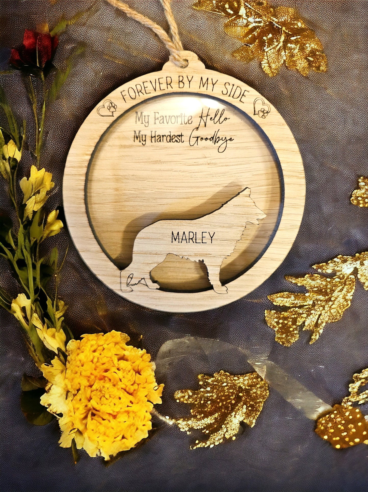 personalised pet hair memorial keepsake, pet hair bauble, pet loss, dog loss, cat loss, rabbit loss, wooden memorial