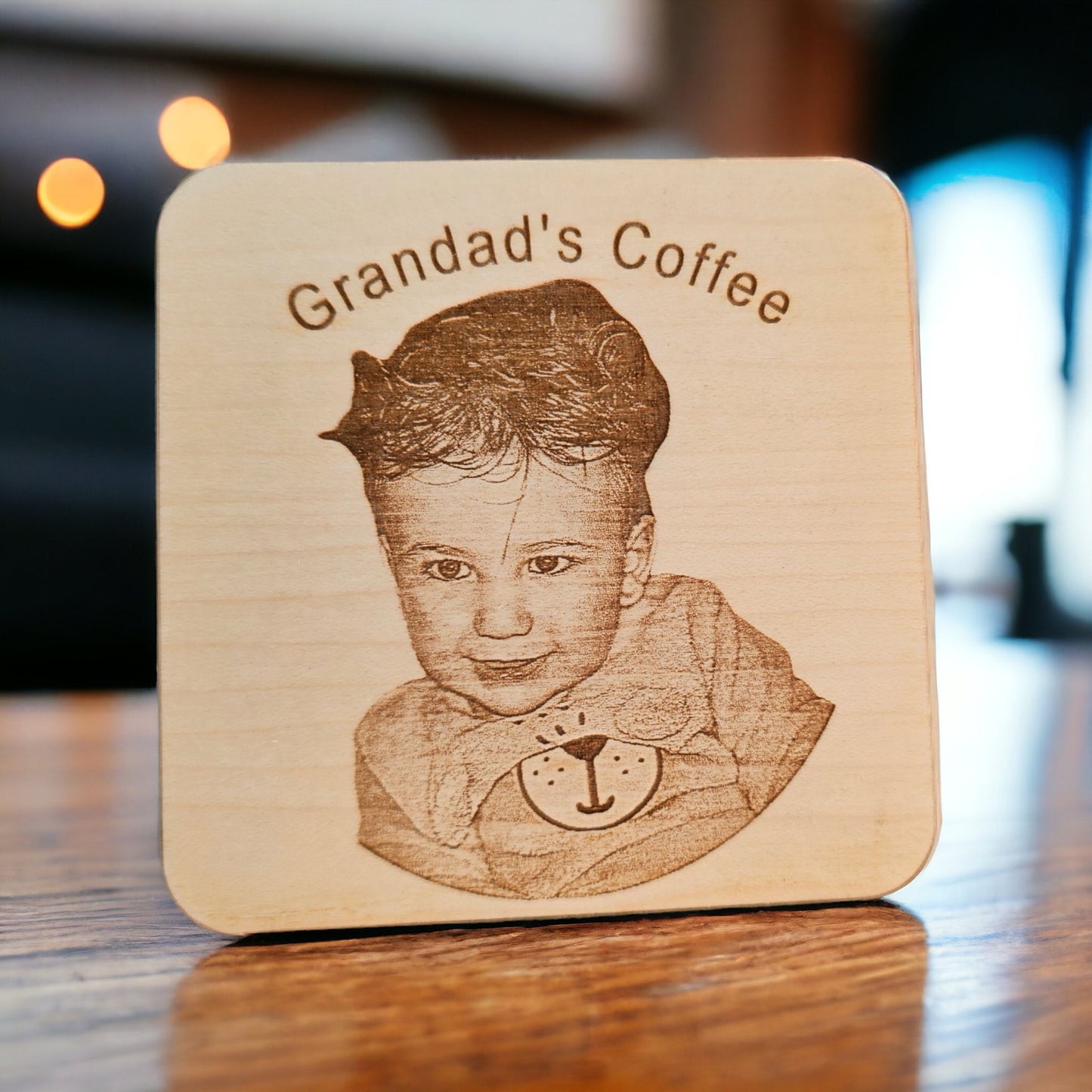 personalised photo coaster, gift for him, gift for her, gift for couples, fathers day, anniversary gift, personalised wooden coasters, maple