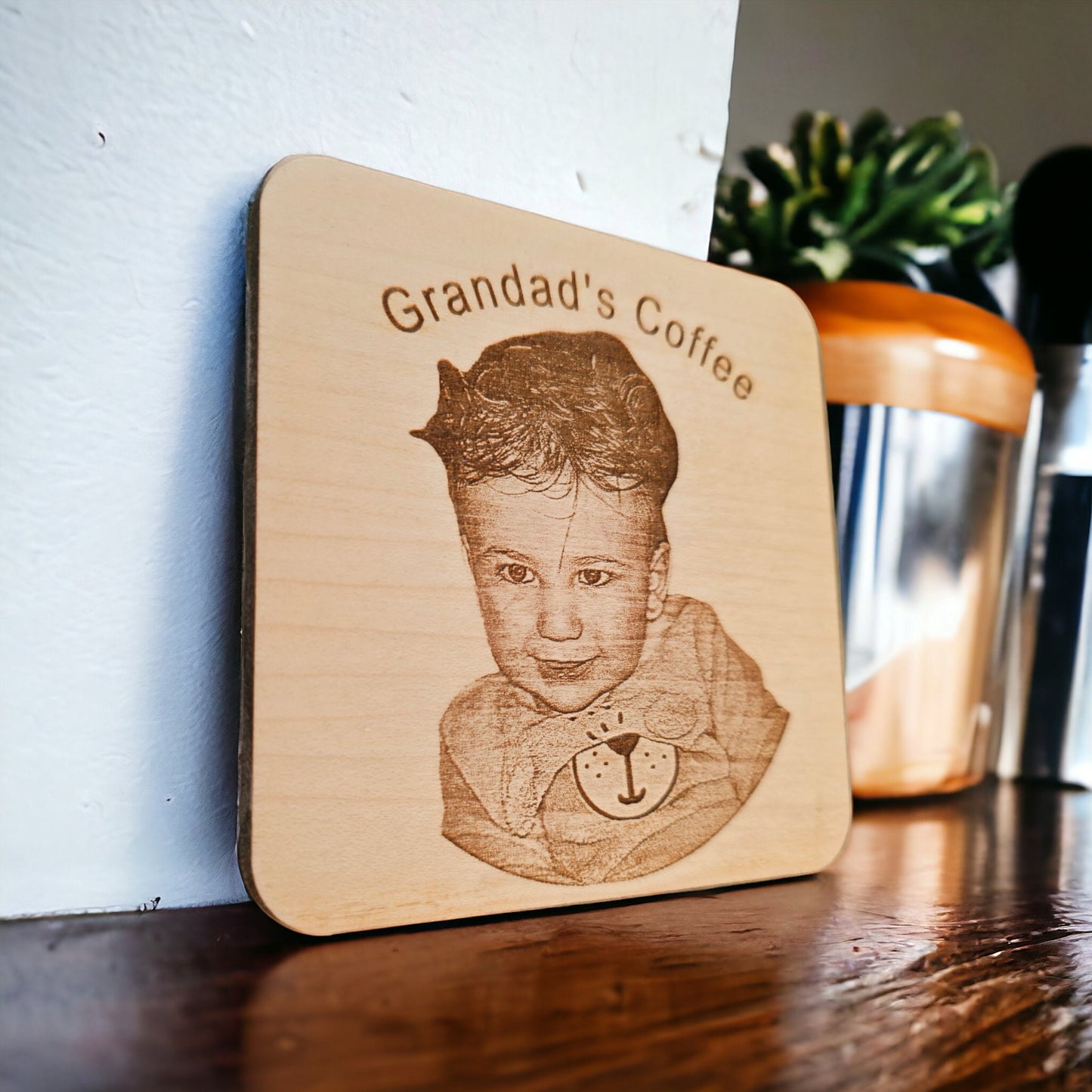 personalised photo coaster, gift for him, gift for her, gift for couples, fathers day, anniversary gift, personalised wooden coasters, maple