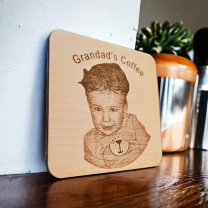 personalised photo coaster, gift for him, gift for her, gift for couples, fathers day, anniversary gift, personalised wooden coasters, maple