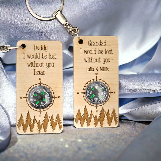 personalised keyring,I would lost without you, compass keyring, father's day gift, gift for him, rustic keyring,  5 year anniversary gift