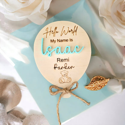 personalised balloon wooden baby announcement, Teddy bear, new baby gift, baby shower, wooden baby announcement, baby name sign, baby gift