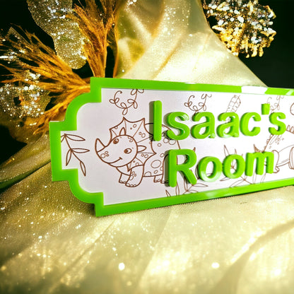 personalised dinosaur street sign, bedroom door sign, personalised sign, children's bedroom, nursery decor, dinosaur fan, children's room