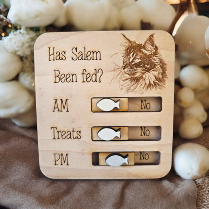 Petsonalised pet food tracker magnet, cat feeder reminder, has the cat been fed, personalised gift, fridge magnet, pet gift.