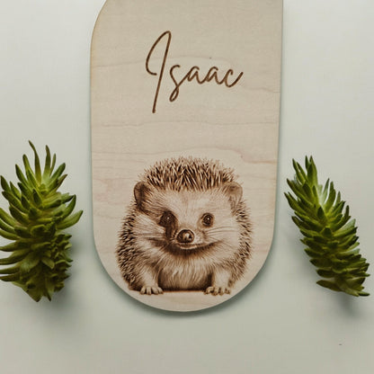 set of 5 woodland animal personalised baby wardrobe dividers, baby gift, rustic, maple, engraved, animals, nursery wardrobe dividers.
