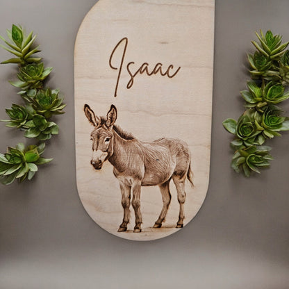 set of 5 woodland animal personalised baby wardrobe dividers, baby gift, rustic, maple, engraved, animals, nursery wardrobe dividers.