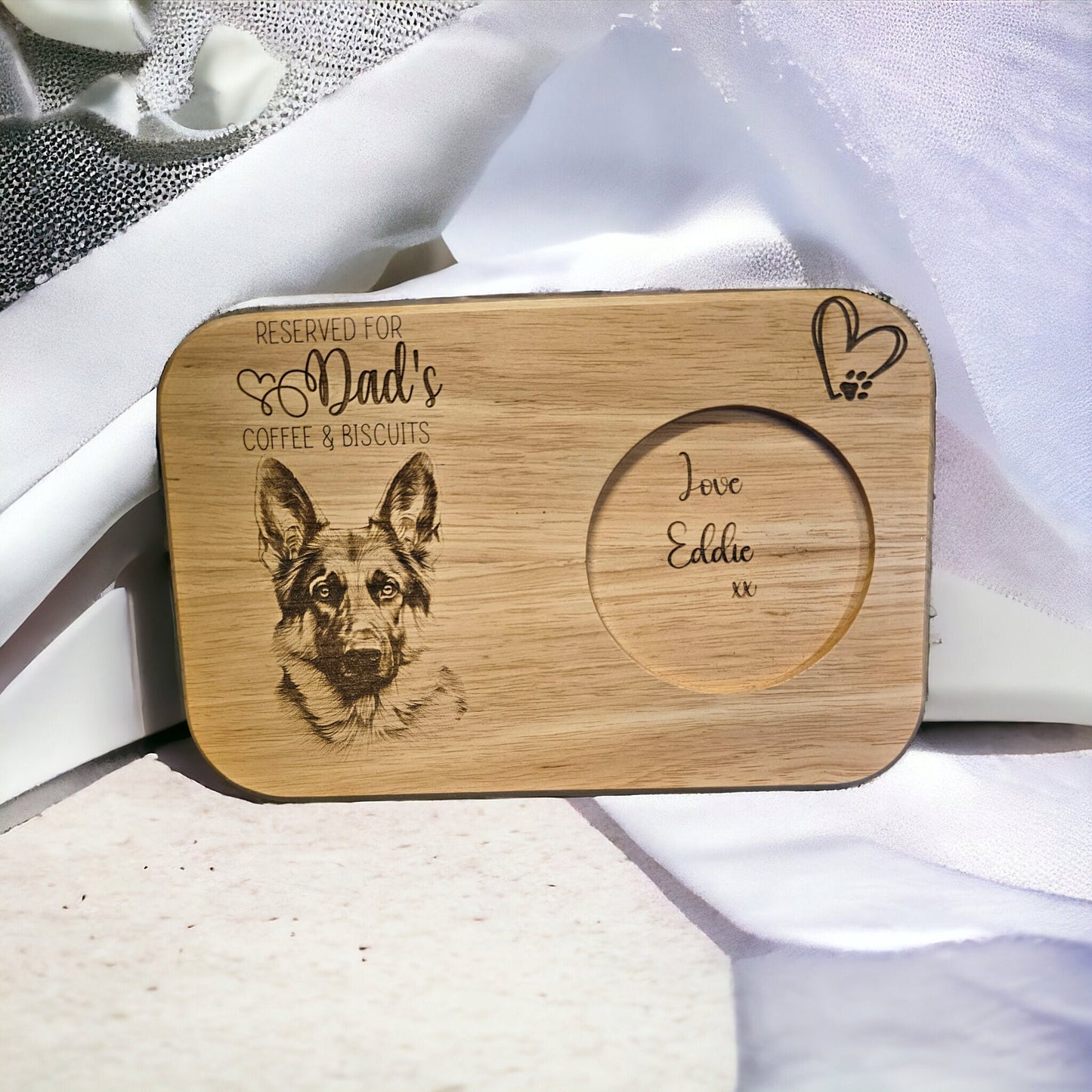 dad's tea or coffee Biscuits board, German shepherd lover, gift to dad, gifts for fathers day, personalised tray, bespoke, beer tray