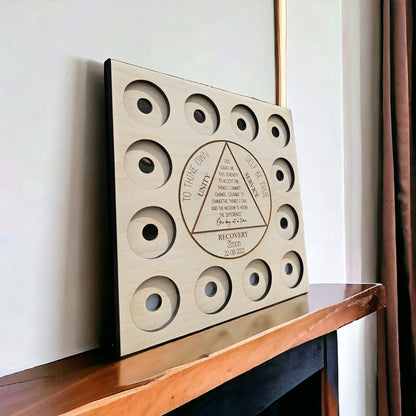 Personalised recovery token display, recovery tokens,Personalized Serenity Prayer Recovery Chip Holder, AA display, maple wood, wood