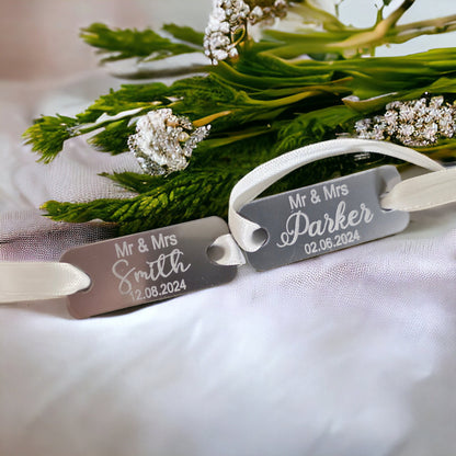 Personalised trainer tags, wedding shoes, Personalised wedding shoes, Bride, Groom, Mr and Mr, Mrs and Mrs, pair of tags, prom, birthdays