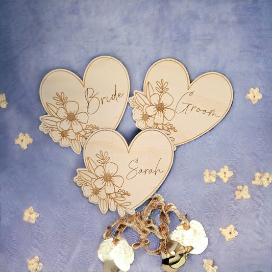 Wedding place names, Wedding favours, rustic  wedding, floral place settings, natural wedding, wooden place settings, maple wood.