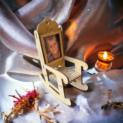 photo memorial rocking chair, memorial, loved on in heaven, personalised rocking chair, photo memorial