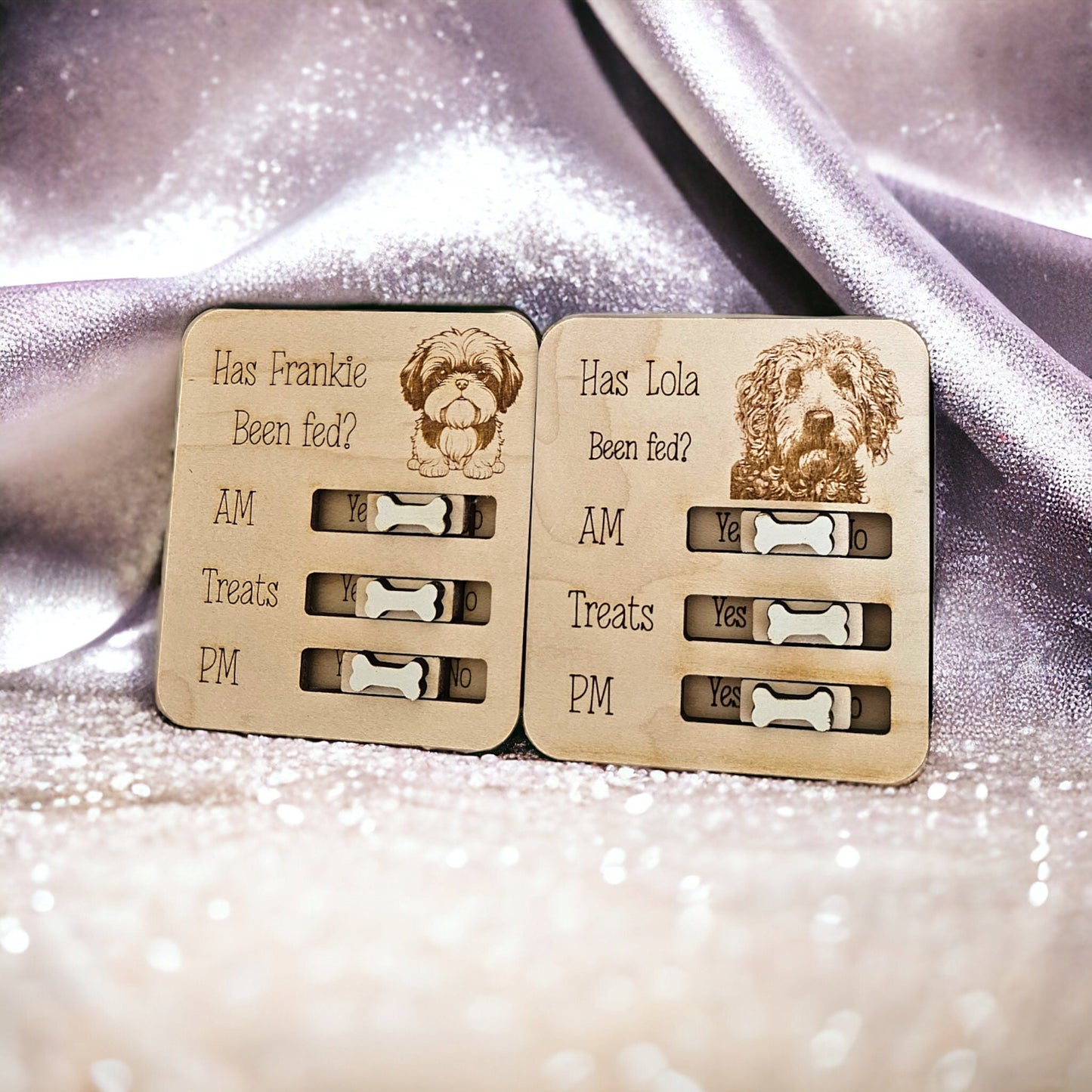 Petsonalised pet food tracker magnet, dog feeder reminder, has the dog been fed, personalised gift