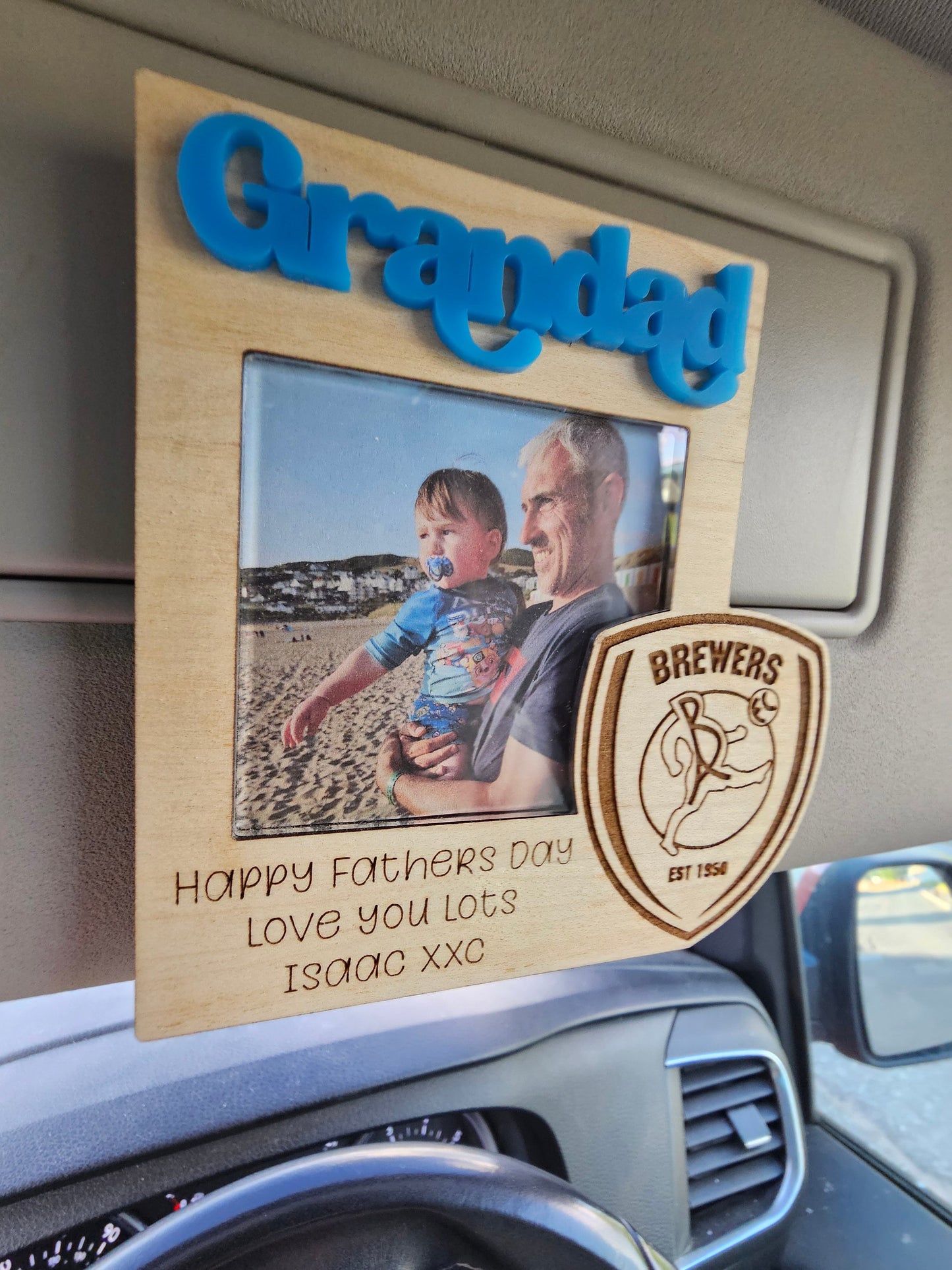 Daddy/dad/grandad magnetic photo frame/sun visor frame,   personalised magnetic frame, football theme, father's day gift, gift for grandad