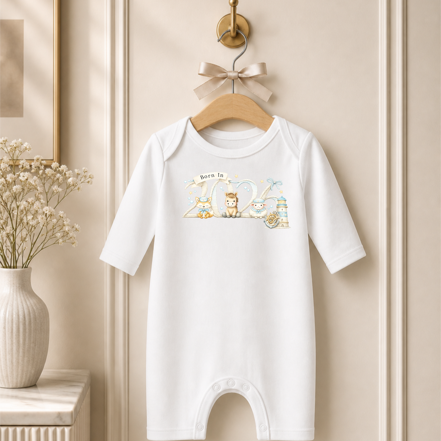 Born in 2026 nautical farm animals dtf print