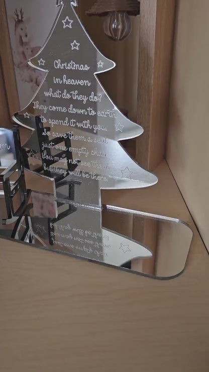 Personalised Christmas in heaven memorial, silver mirror, bespoke, rocking chair, loved one at Christmas memorial, save a seat