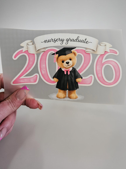 Pink glitter effect Leavers 2026 DTF print