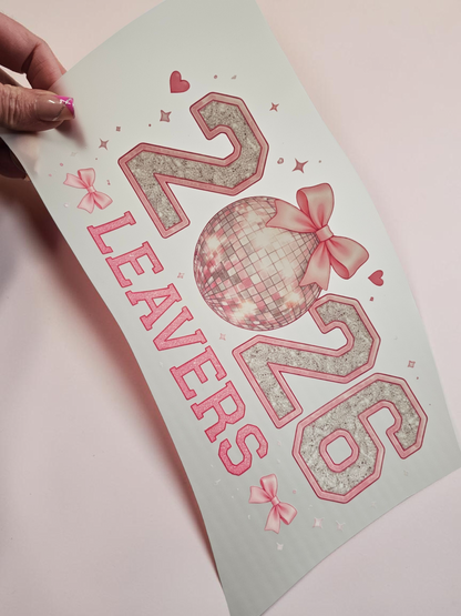 Pink glitter effect Leavers 2026 DTF print