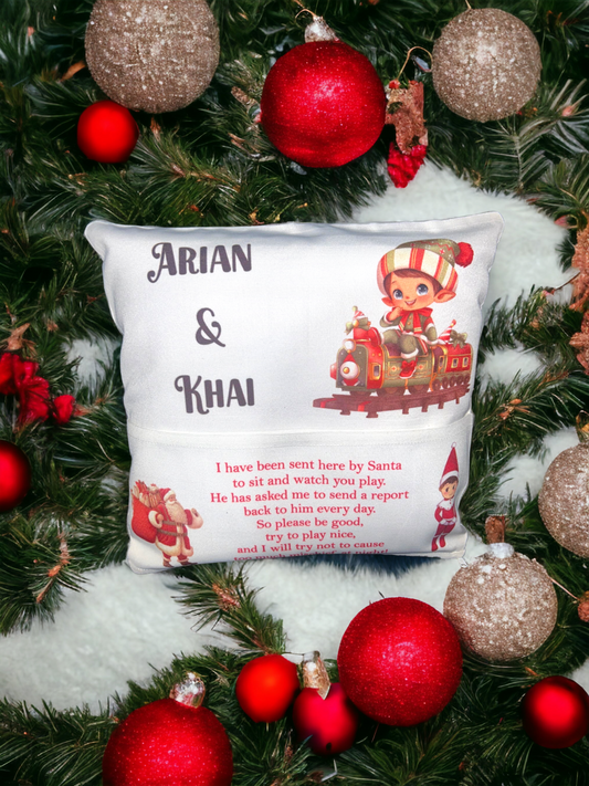 Personalised elf arrival cushion cover