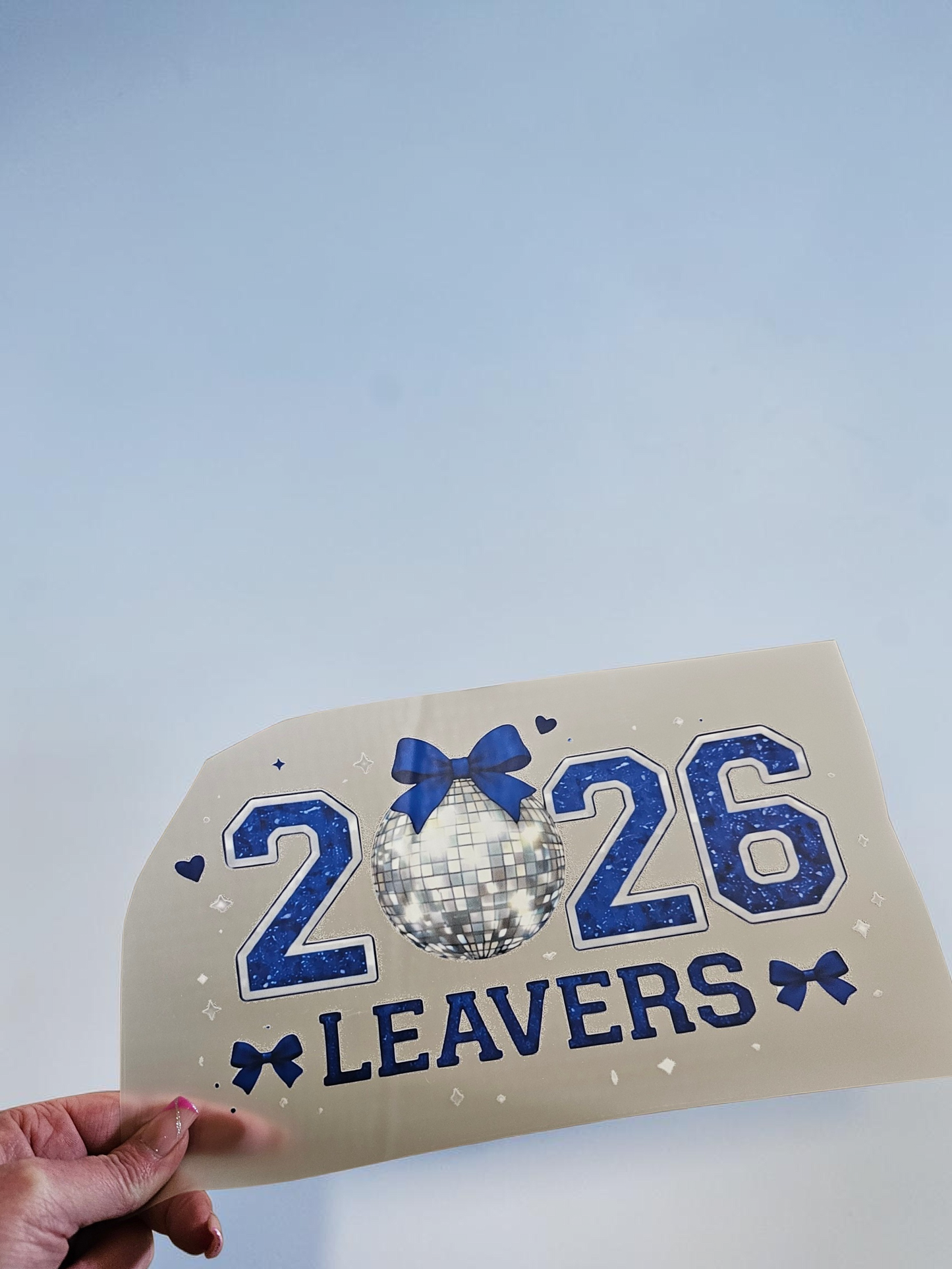 Pink glitter effect Leavers 2026 DTF print