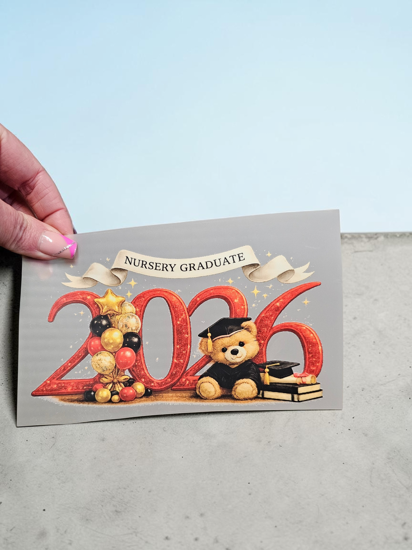 Pink glitter effect Leavers 2026 DTF print