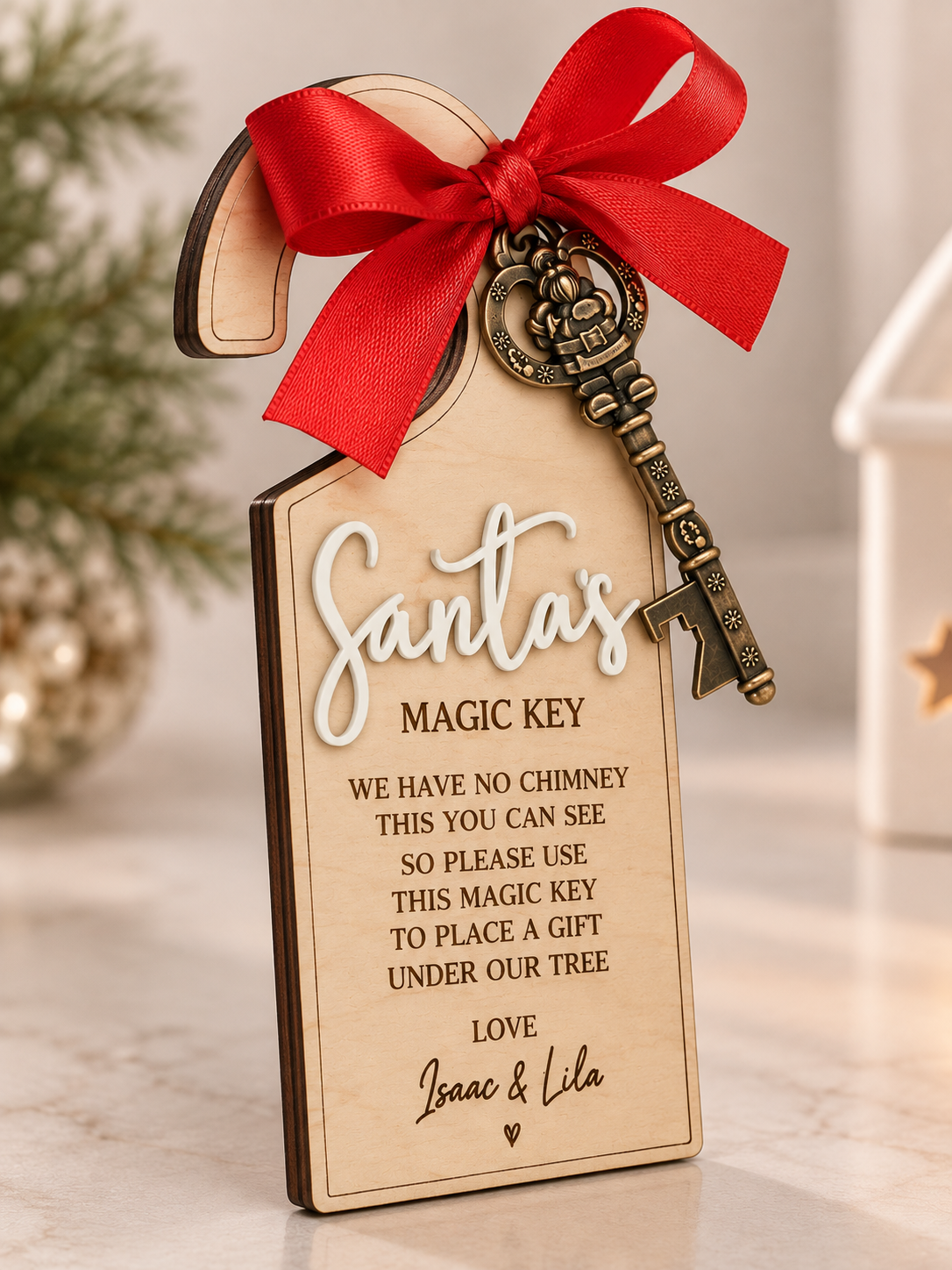 Personalised Santa’s Magic Key | Wooden Christmas Door Hanger | No Chimney Santa Key | Christmas Eve Tradition