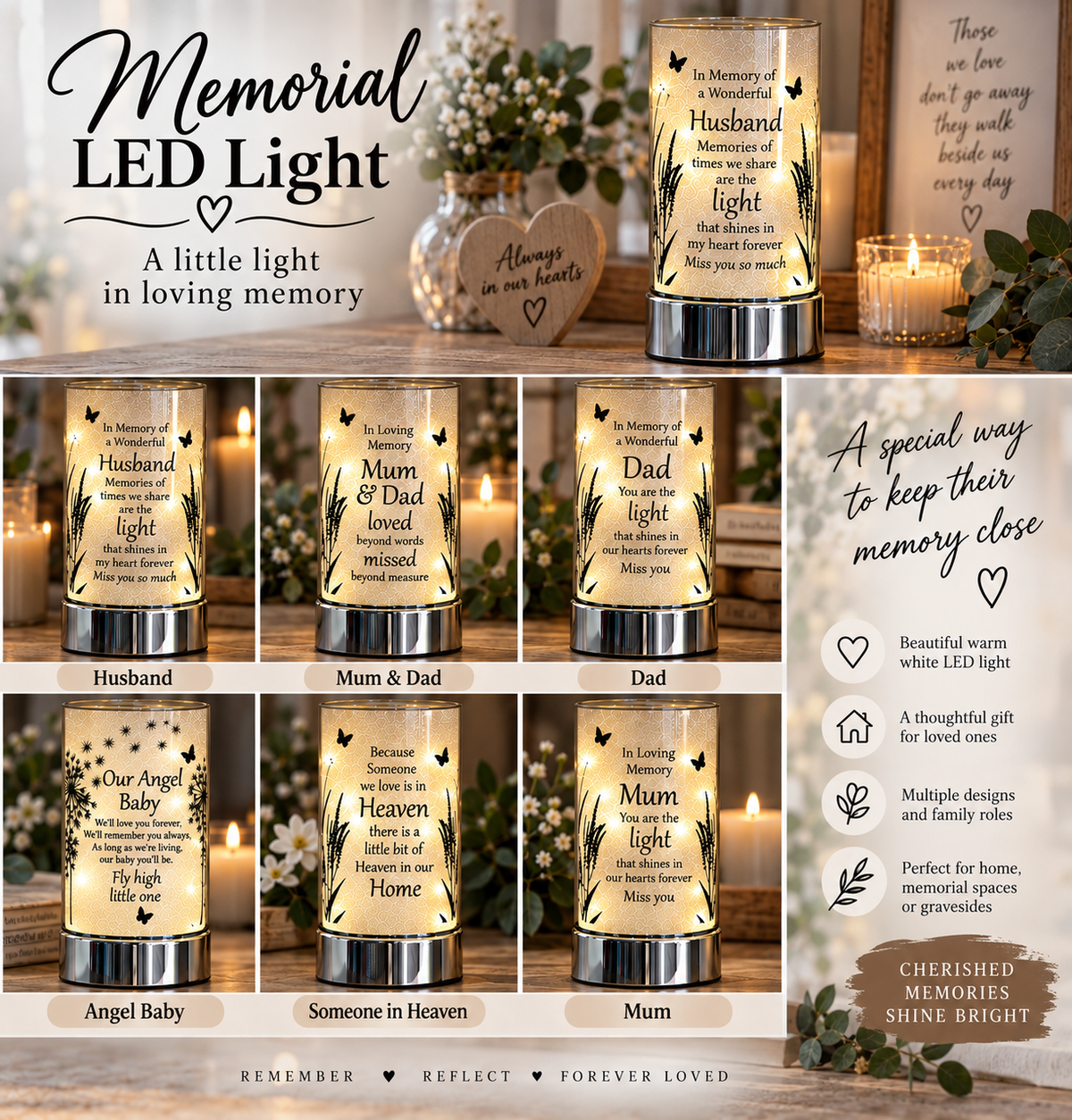 Memorial LED Light – Mum, Dad, Husband & Loved One Remembrance Lamp | Bereavement Sympathy Gift