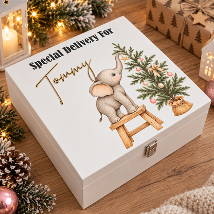 Personalised Christmas Eve Box – Elephant Christmas Tree Design | Special Delivery Keepsake Box for I Children