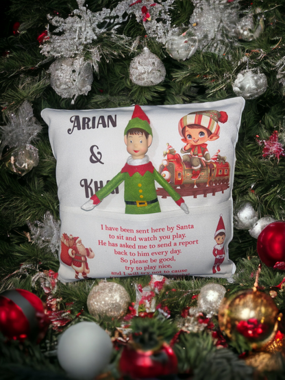 Personalised elf arrival cushion cover