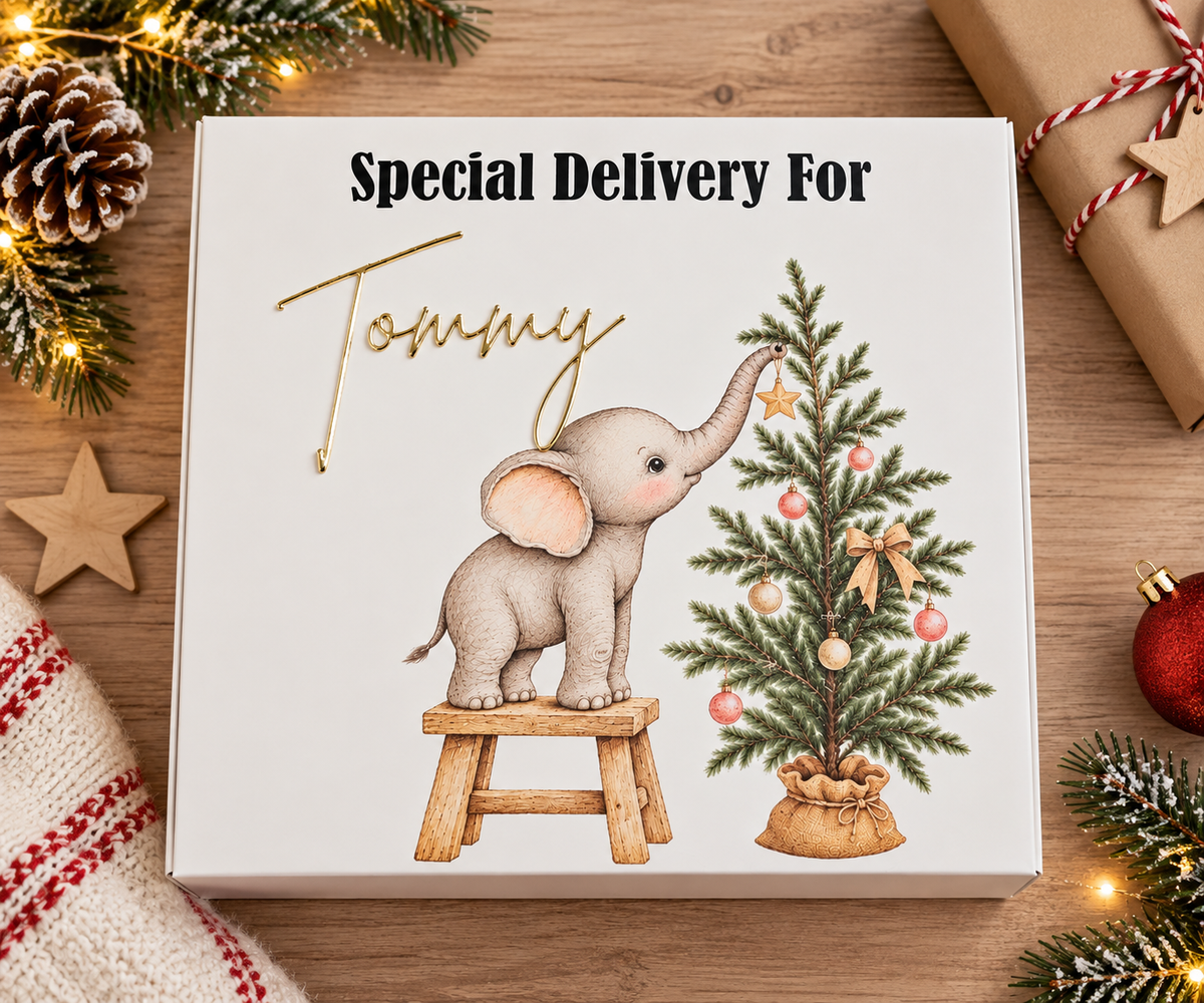 Personalised Christmas Eve Box – Elephant Christmas Tree Design | Special Delivery Keepsake Box for I Children