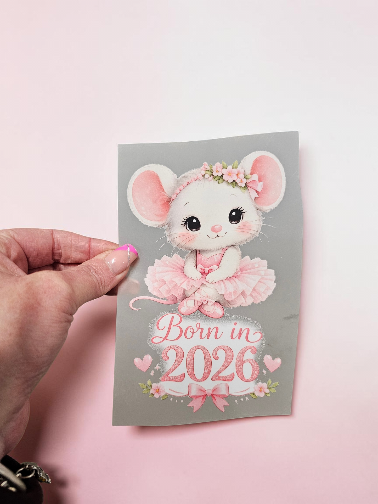 Born in 2026 pink ballerina mouse dtf