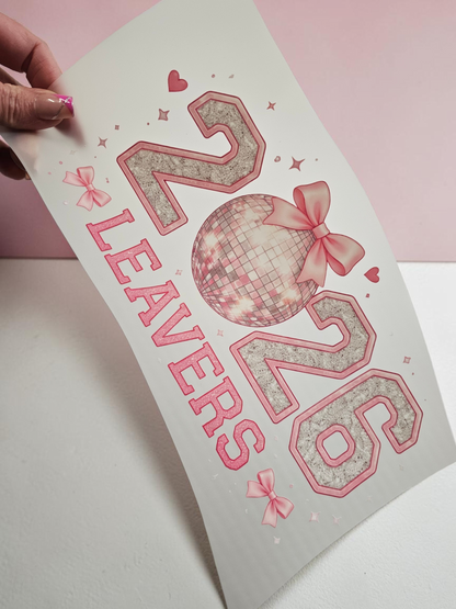Pink glitter effect Leavers 2026 DTF print